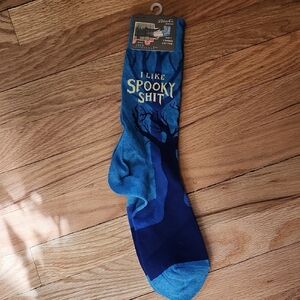 Blue Q Mens Crew Socks I Like Spooky Shit Size 7-12 Shades Of Blue NWT Halloween